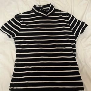 Black and White mock neck fitted tee